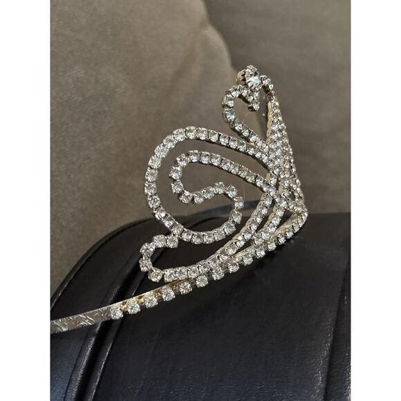 Vtg Rhinestone Heart Tiara Crown Pageant Prom Bridal Princess USA Miss Texas main image 5